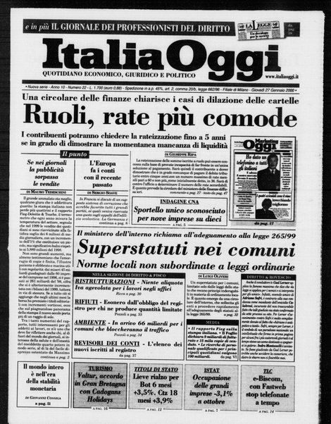 Italia oggi : quotidiano di economia finanza e politica